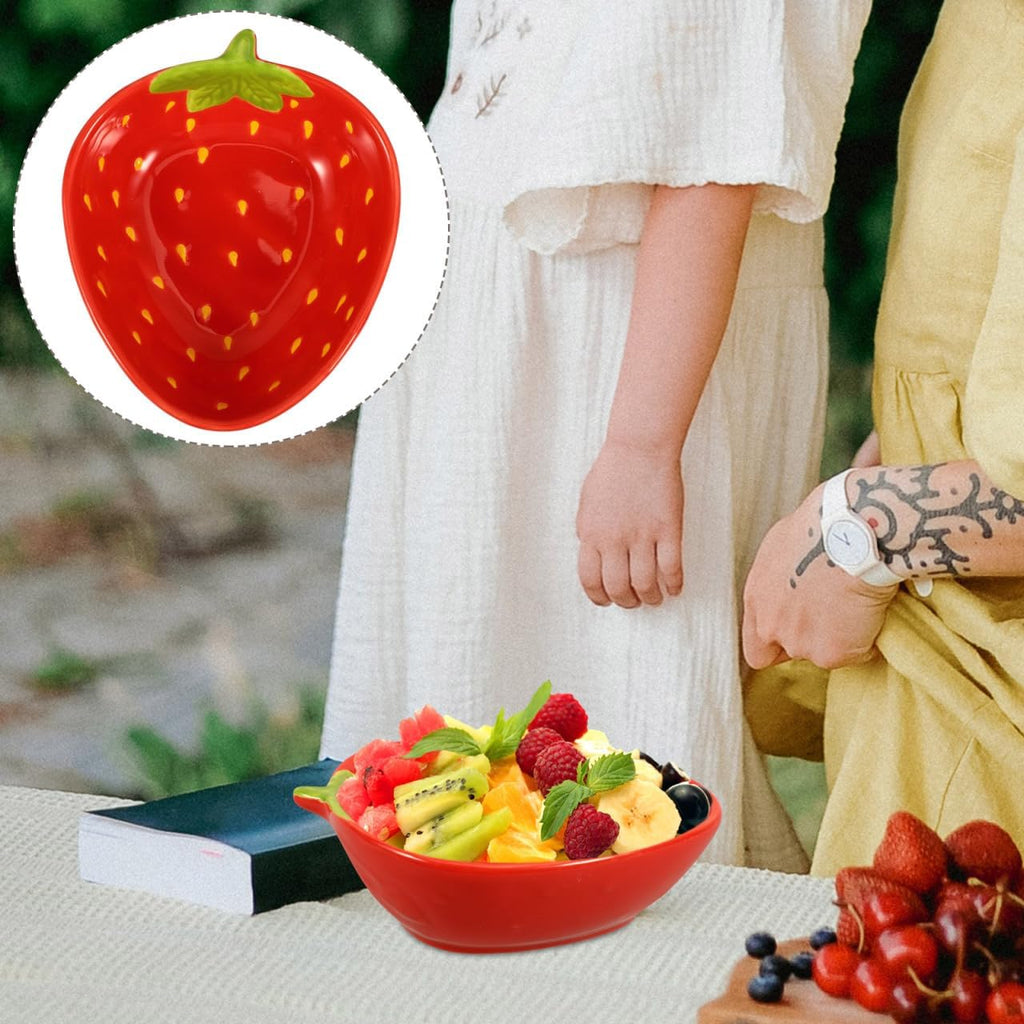 BESTOYARD Strawberry Pattern Ceramic Salad Bowl 5.11 in Fruit Bowl for Dessert Snacks Side Dishes and Daily Use 1 Piece Serving for Home Kitchen Dining