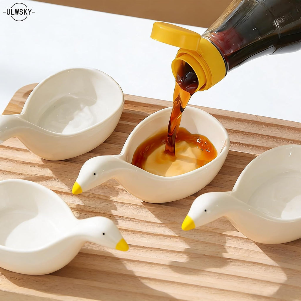 Set of 5 Cute Duck Design Ceramic Sauce Dippind Bowls Set,1.5oz Condiment Cups Soy Sauce Dish,Stackable,Appetizer Dishes Dips Bowls,for Tomato Sauce,BBQ Sauce,Nuts, Cheese,Sushi