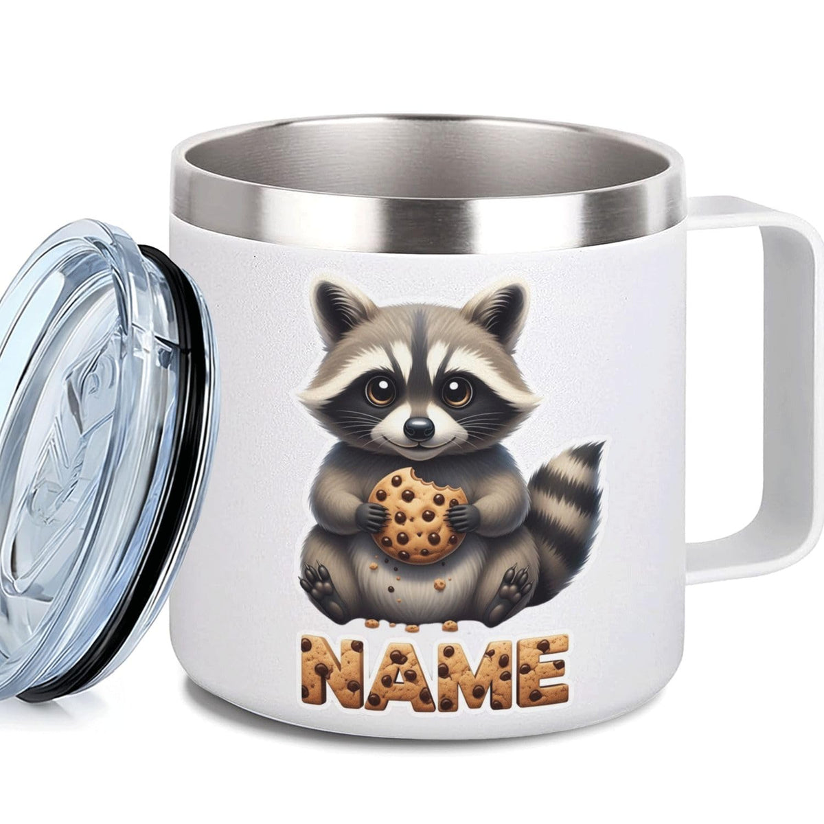Leo Personalized Kids Mug with Lid, 10 oz Stainless Steel Insulated Camp Cup, Cartoon Lion Tropical Tiki Theme
