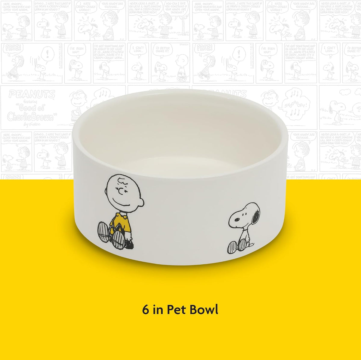 Peanuts Snoopy & Charlie Brown 6" Stoneware Dog Food Bowl – for Small to Medium Dogs – Cute Cartoon Pet Dish, Durable & Easy to Clean – Puppy Feeding