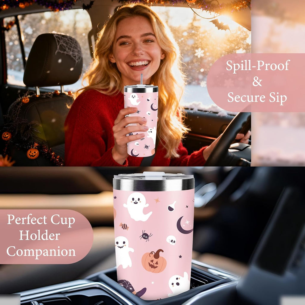 Halloween Tumbler with Lid and Straw for Halloween Gifts & Women Girls