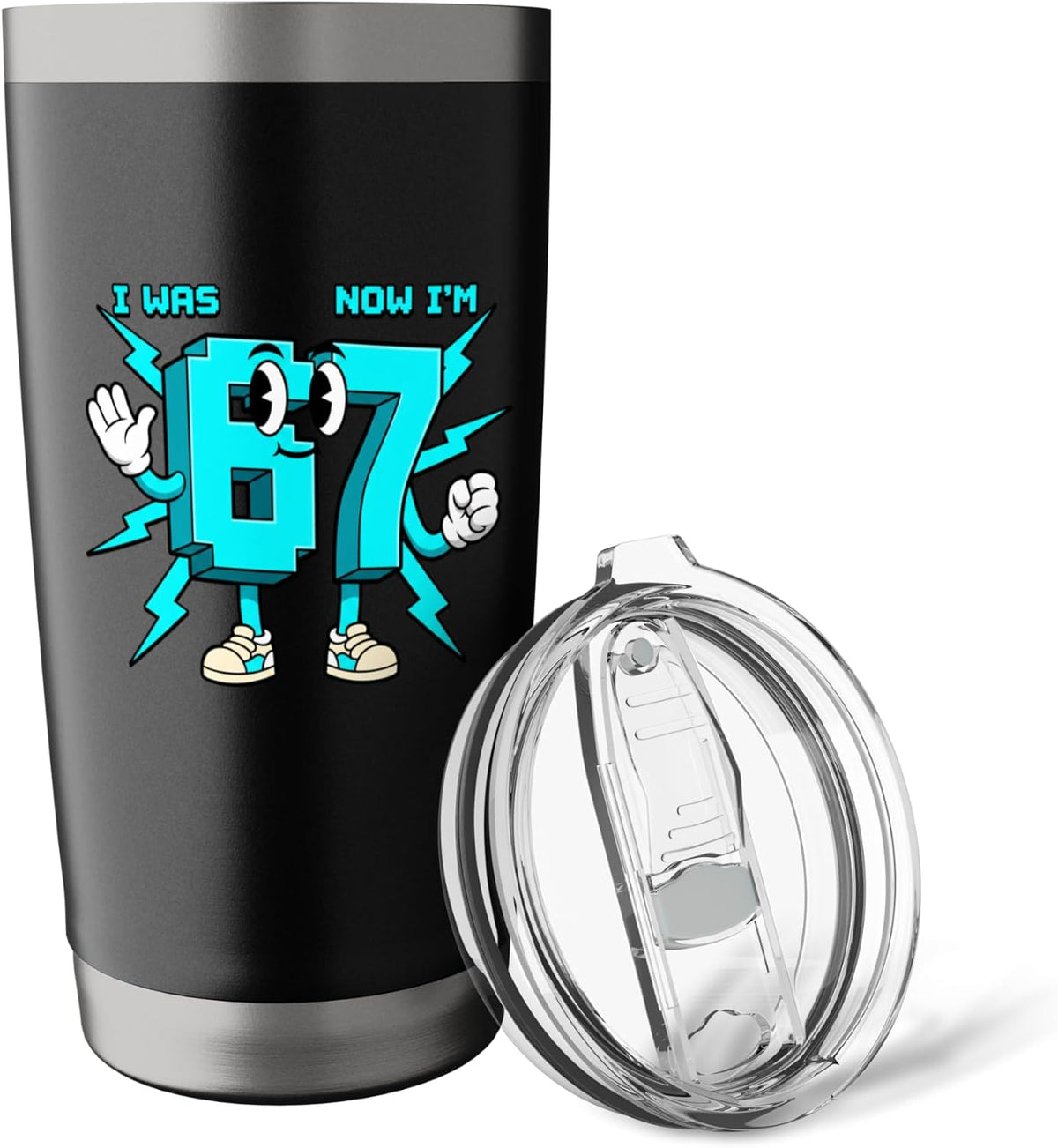 Birthday 67 Cartoon Number, I Was Now I'm 67 Funny 67th Day Stainless Steel Insulated Tumbler