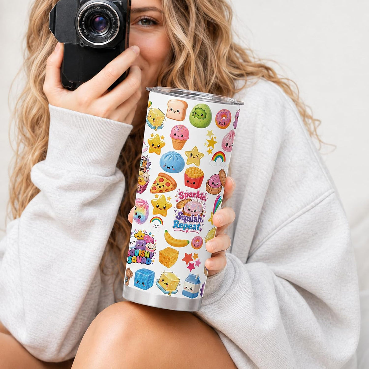 Squishy Tumbler 20 oz - Kawaii Cartoon Bun Stainless Steel Vacuum Insulated