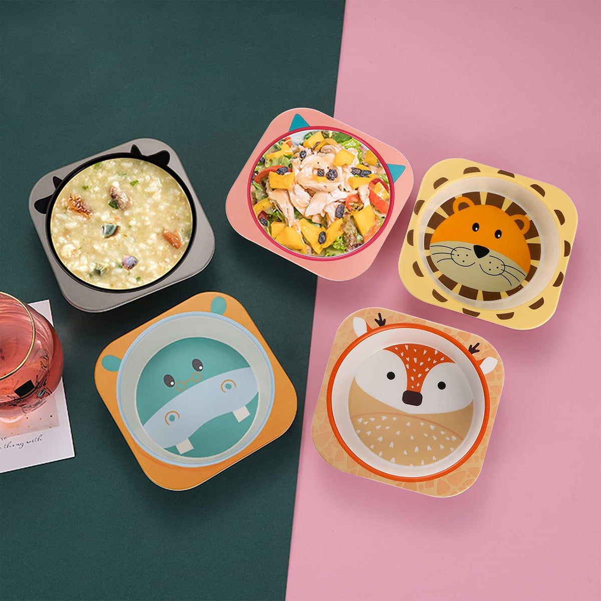 ZEAYEA 6 Pack 10 Oz Small Bowls, Durable Cartoon Bowls for Children, BPA Free Cute Snack Bowl, Square Dinner Tableware for Serving Soup, Cereal, Pasta, Ice Cream, Dishwasher Safe