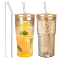 JunVpic Glass Coffee Tumbler, 20 oz Glass Cup with Lid and Straw