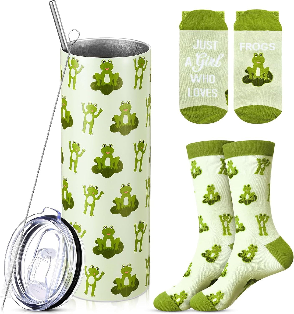 Funnymoom 2 Pack Frog Themed Gift for Women Tumbler Socks Set