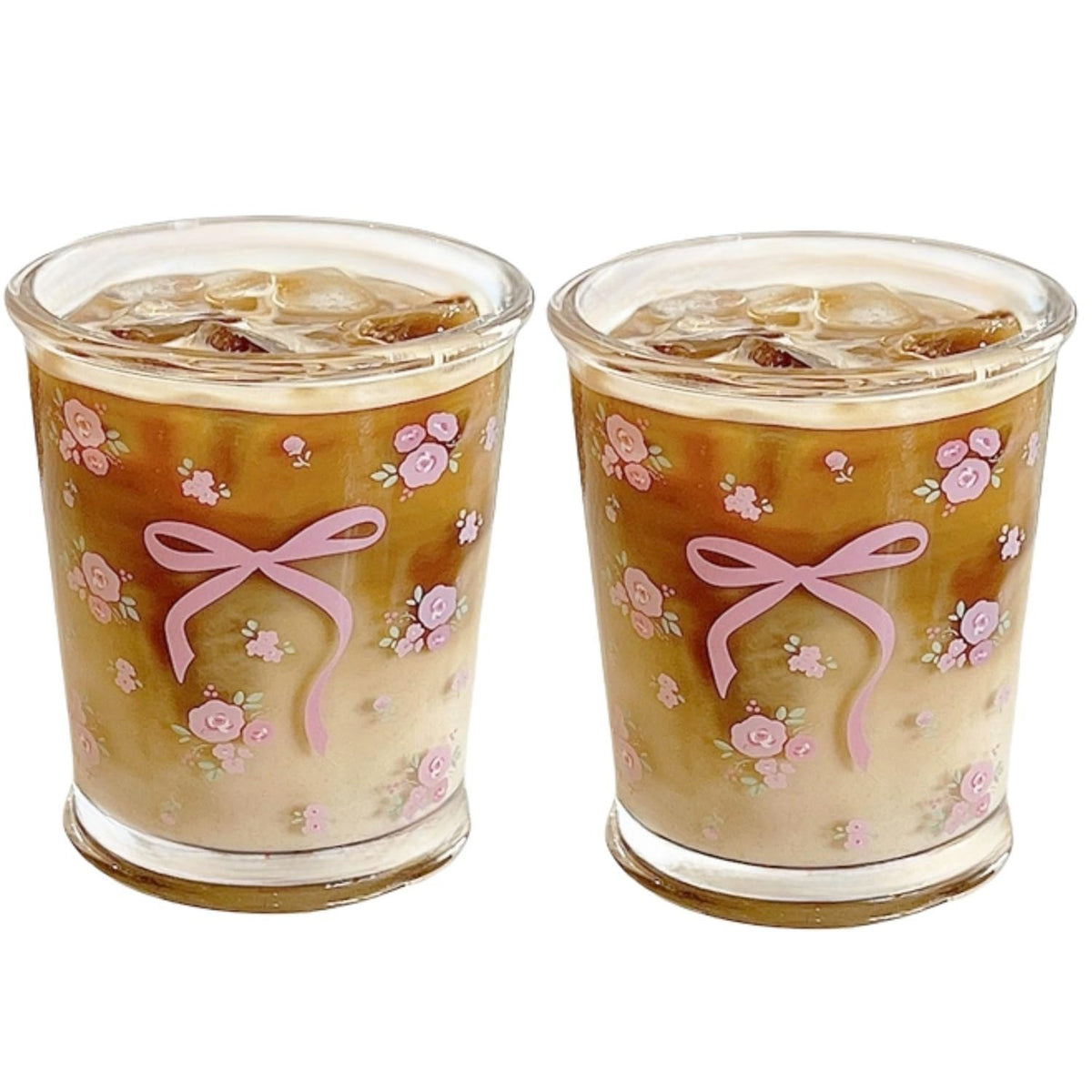 2 Pack 12 OZ Cute Floral Glass Cup Rabbit Drinking Glasses