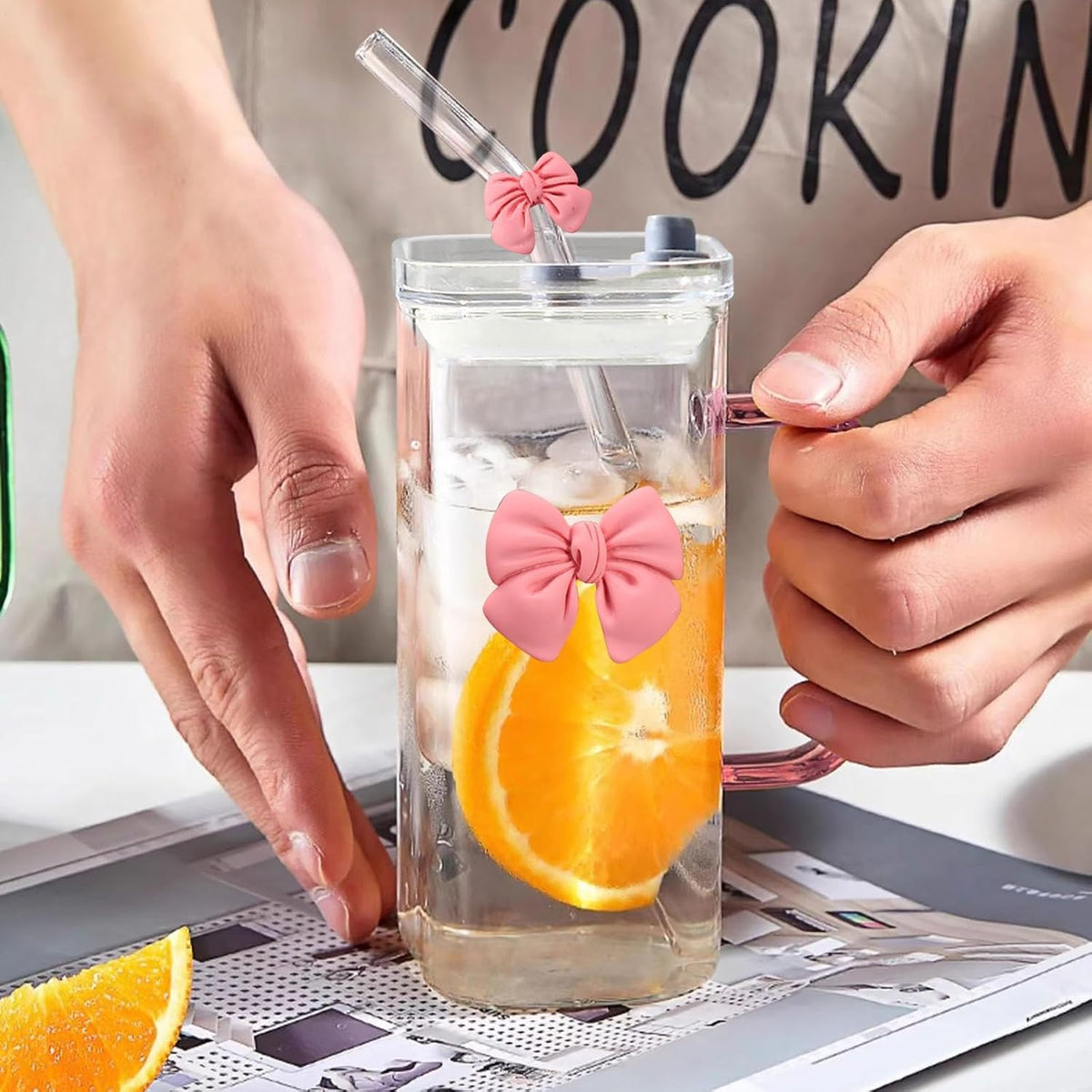 13Oz Square Glass Cups with Lids and Straws Cute Glass Tumbler with Handle