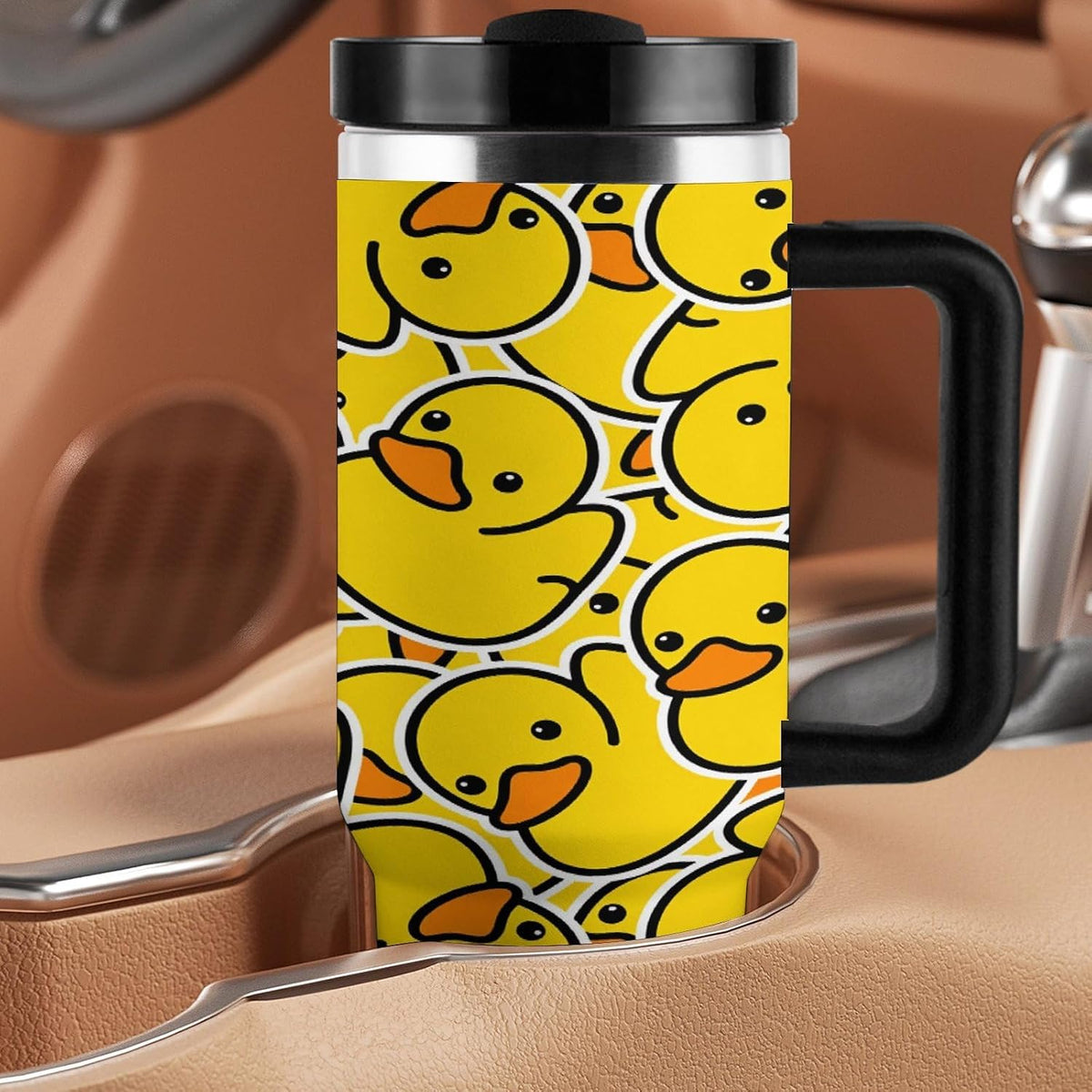 Stainless Steel Insulated Tumbler 40 OZ (1200 ML), Cartoon Yellow Duck Coffee Mug Cup with Splash-Proof Lid And Straw for Car Home Office Outdoor Travel