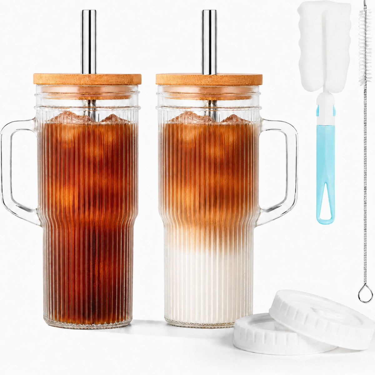 JunVpic Glass Coffee Tumbler, 20 oz Glass Cup with Lid and Straw