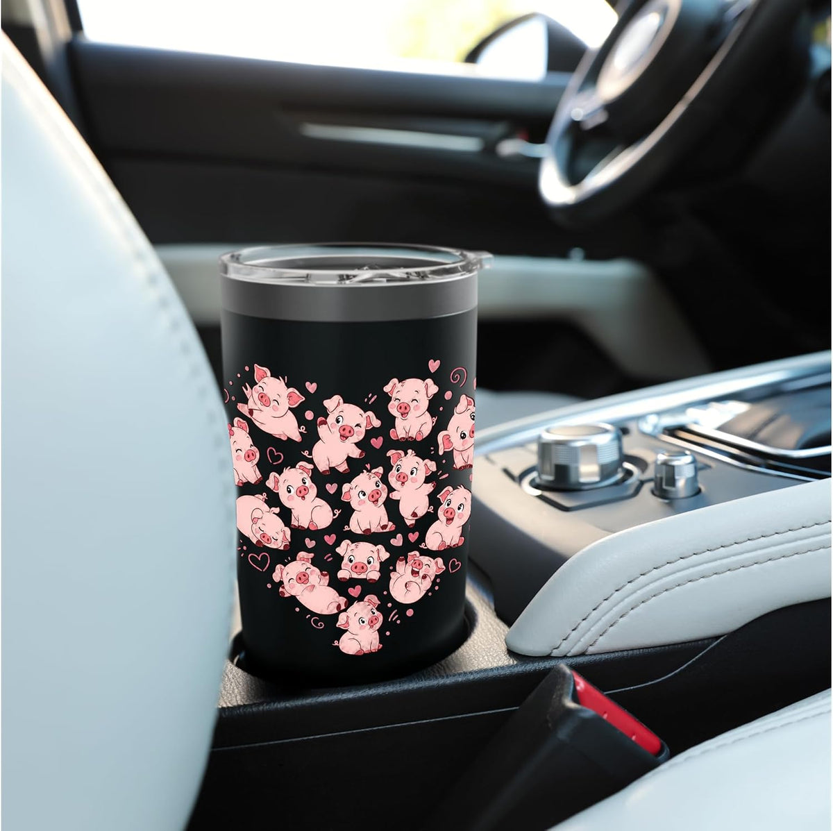 Cute Cartoon Piglets in Heart Shape Illustration Stainless Steel Insulated Tumbler