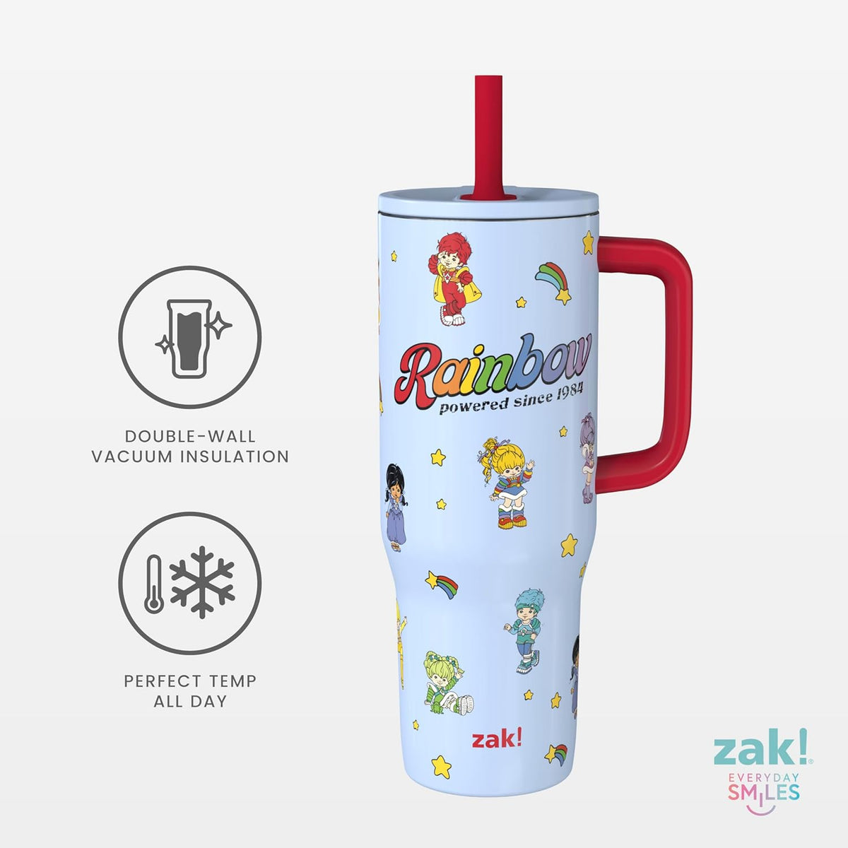 Zak Designs Rainbow Brite 30oz Spill-Proof Stainless Steel Travel Tumbler