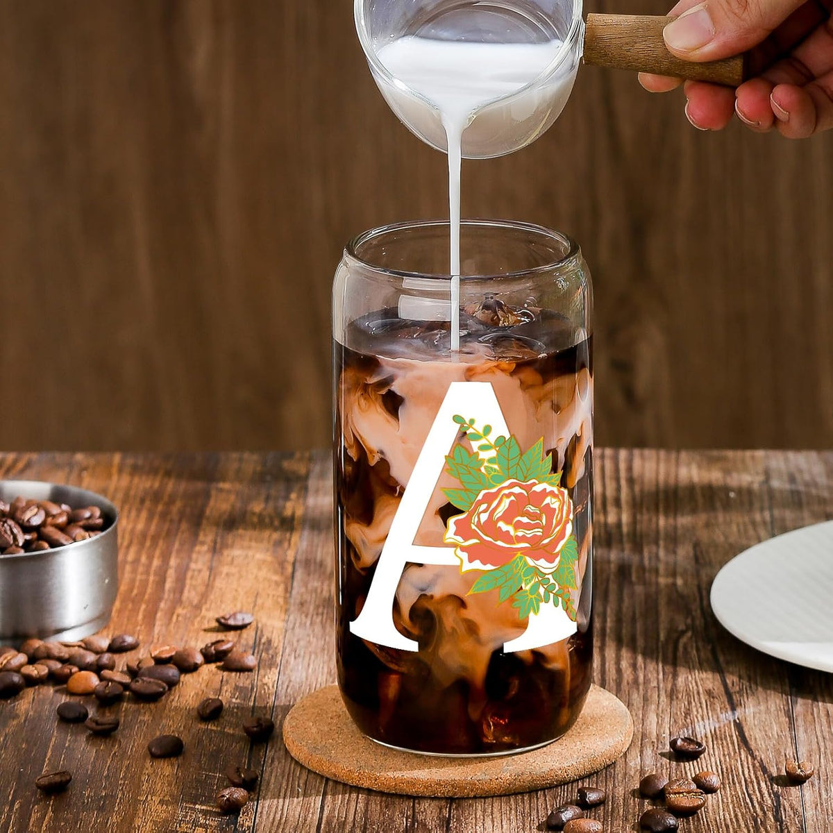 16 Oz Initial Glass Cup with Lid and Straw Personalized Color-Changing