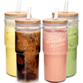 ANOTION Glass Cups with Lids and Straws - 24oz Tumbler with Handle Coffee Cups Glass Straws Glasses Mason Jar Cups Drinking Set Kitchen Essentials Coffee Bar Accessories House Warming Gifts New Home