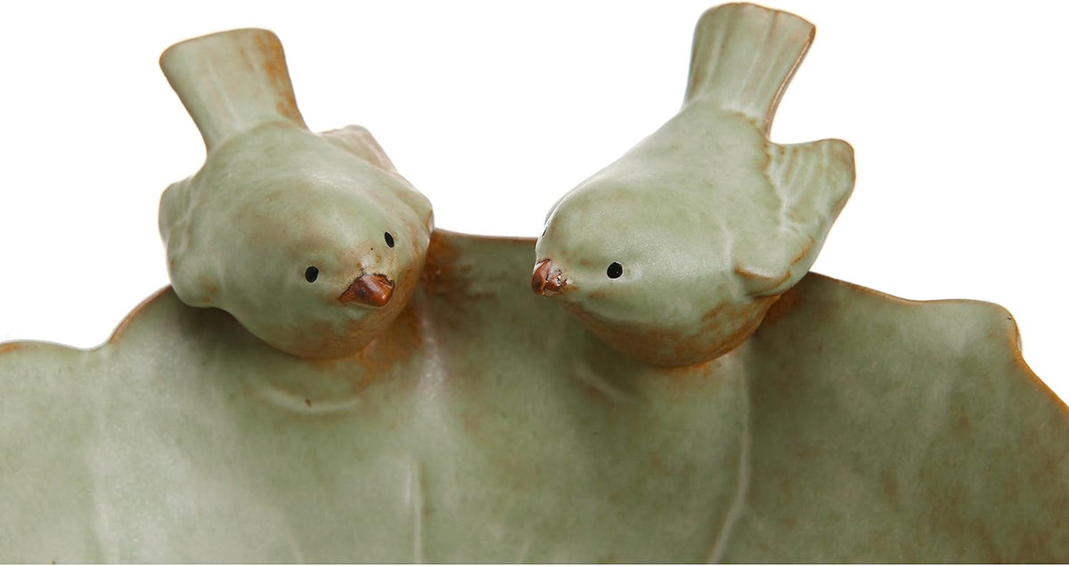 MyGift Green Ceramic 2 Bird Decorative Serving Bowl, Jewelry & Candy Tray