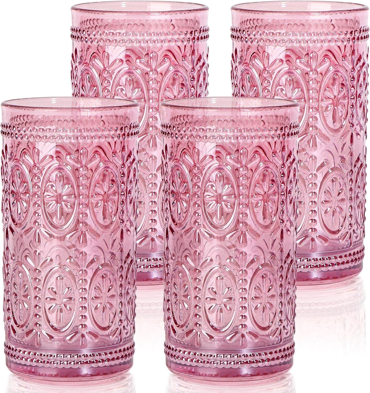 abrwyy Pink Drinking Glasses, 12oz Pink Glassware, Vintage Glassware