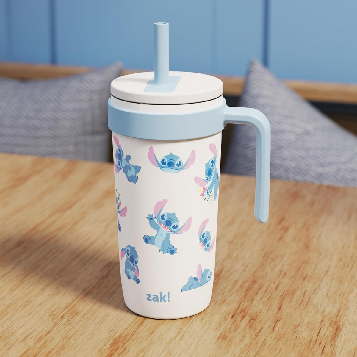 Zak Designs Disney Lilo & Stitch Fairway Travel Tumbler for On the Go or At Home, 18oz Stainless Steel with Vacuum Insulation, Spillproof Silicone Straw, and Carry Handle for Cold Drinks (Stitch)