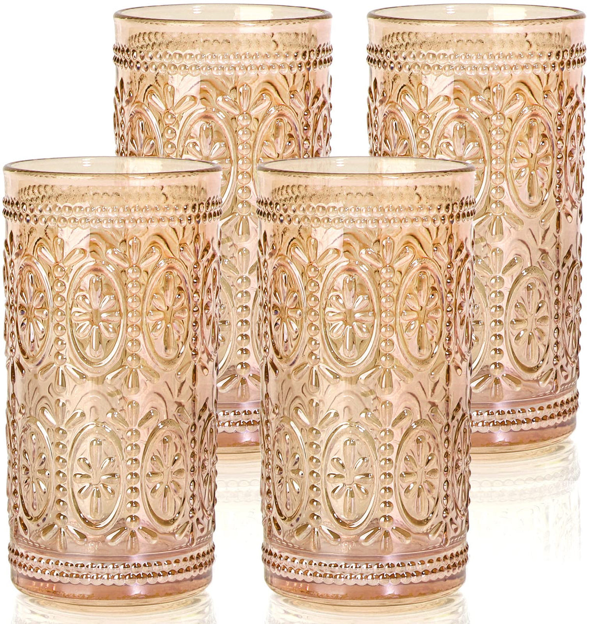 abrwyy Pink Drinking Glasses, 12oz Pink Glassware, Vintage Glassware