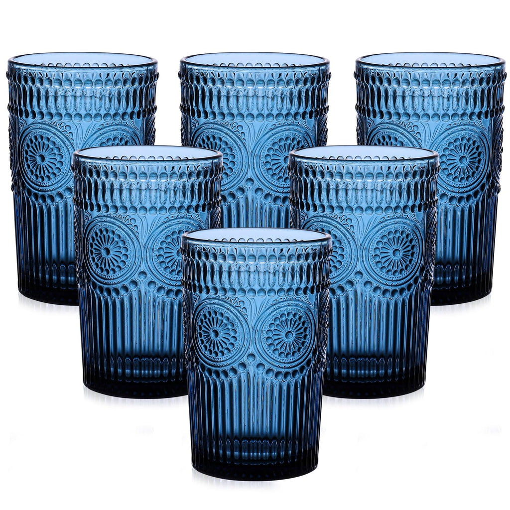 ZMOWIPDL Drinking Glasses Set of 6,13oz Flower Design Green Glass Cups