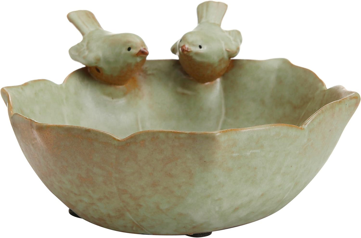 MyGift Green Ceramic 2 Bird Decorative Serving Bowl, Jewelry & Candy Tray