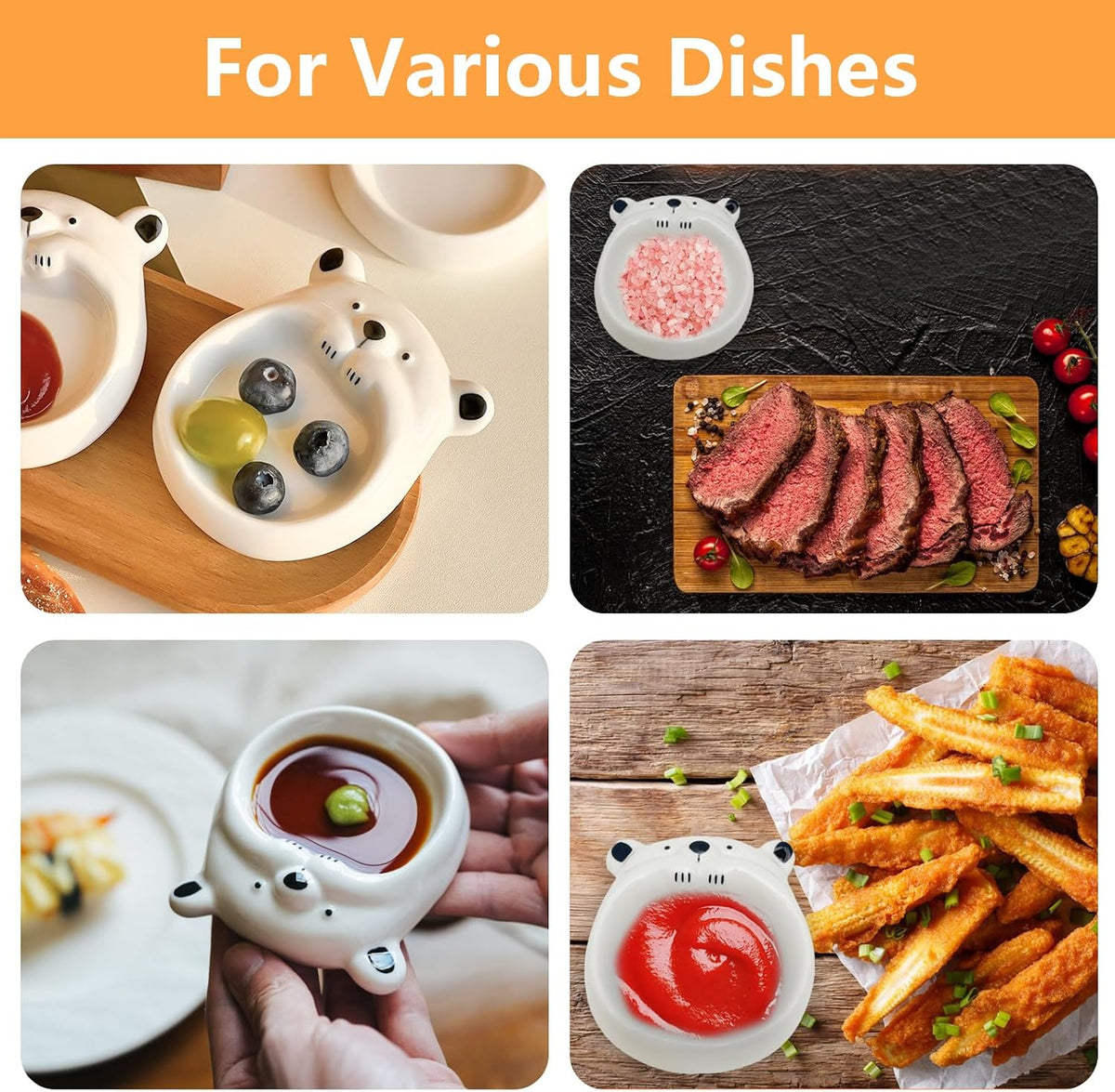 Cute Ceramic Bear Shaped Saucer Dish for Dipping Sauces, Soy Sauce, Vinegar - Cartoon Japanese Style, Glazed Underpainting, Perfect for Home Use, Fun and Unique Condiment Plate