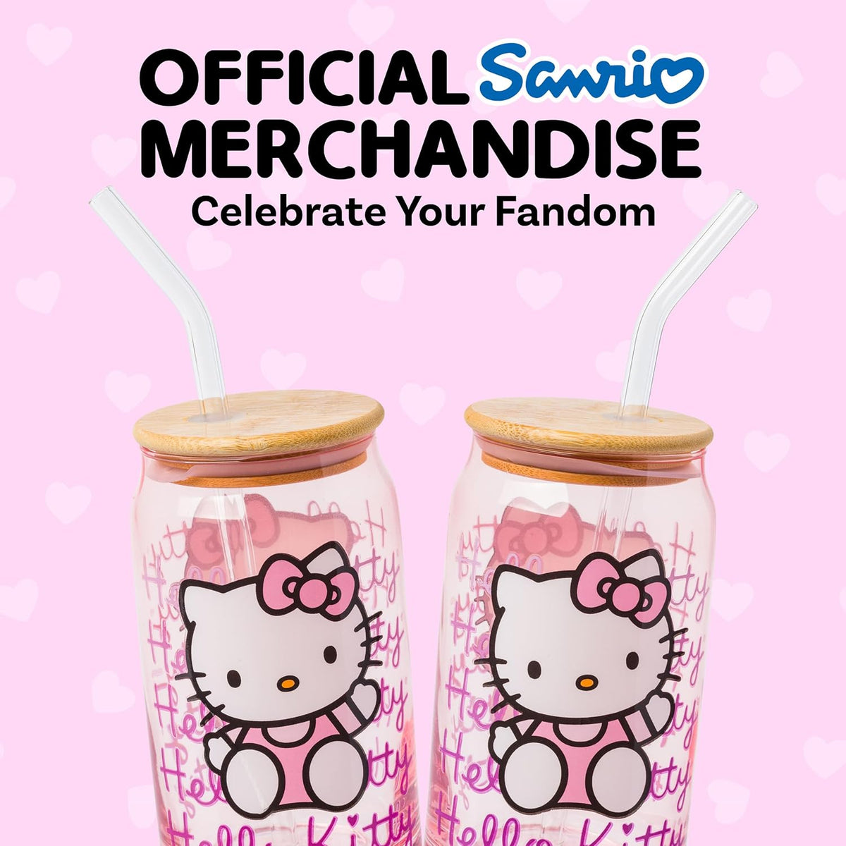 Silver Buffalo Sanrio Hello Kitty Waving Design Print, Glass Tumbler, 16oz