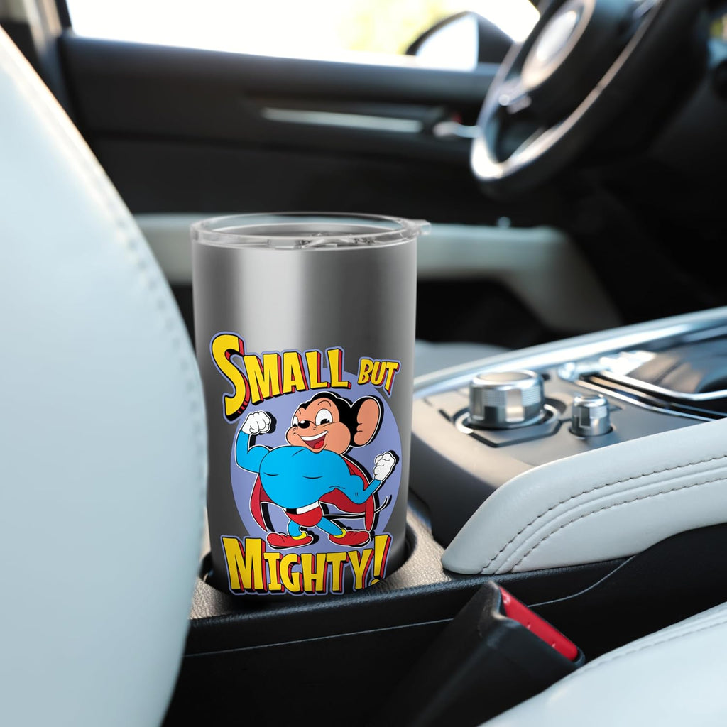 Superhero Mouse Cartoon in Cape Small But Mighty Superhero Stainless Steel Insulated Tumbler