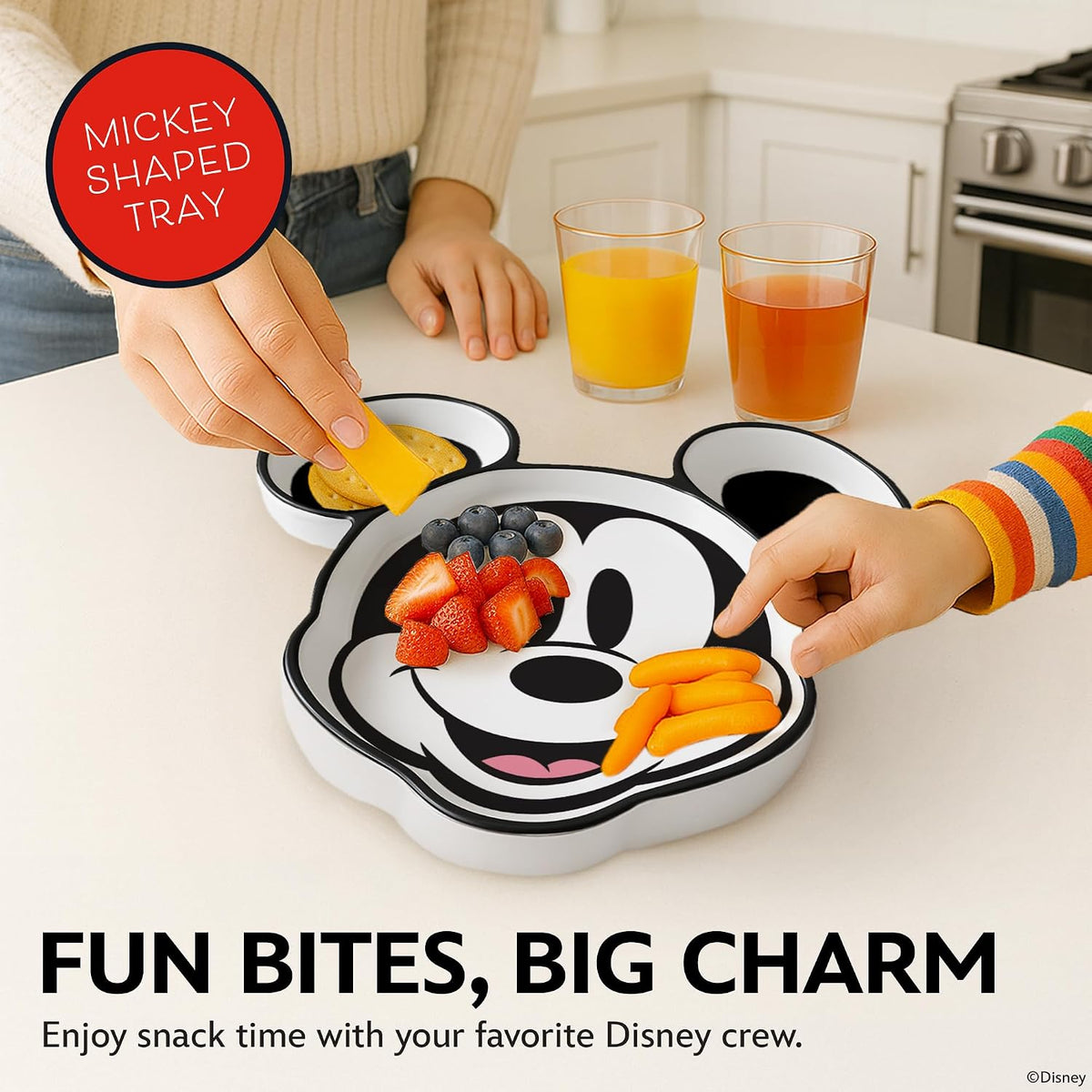 Disney Mickey Plastic Serving Tray for Party, 3-Compartment, BPA-Free