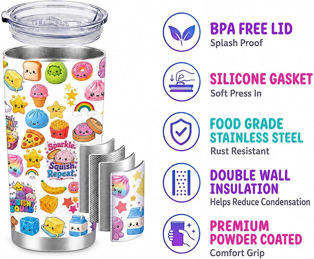 Squishy Tumbler 20 oz - Kawaii Cartoon Bun Stainless Steel Vacuum Insulated