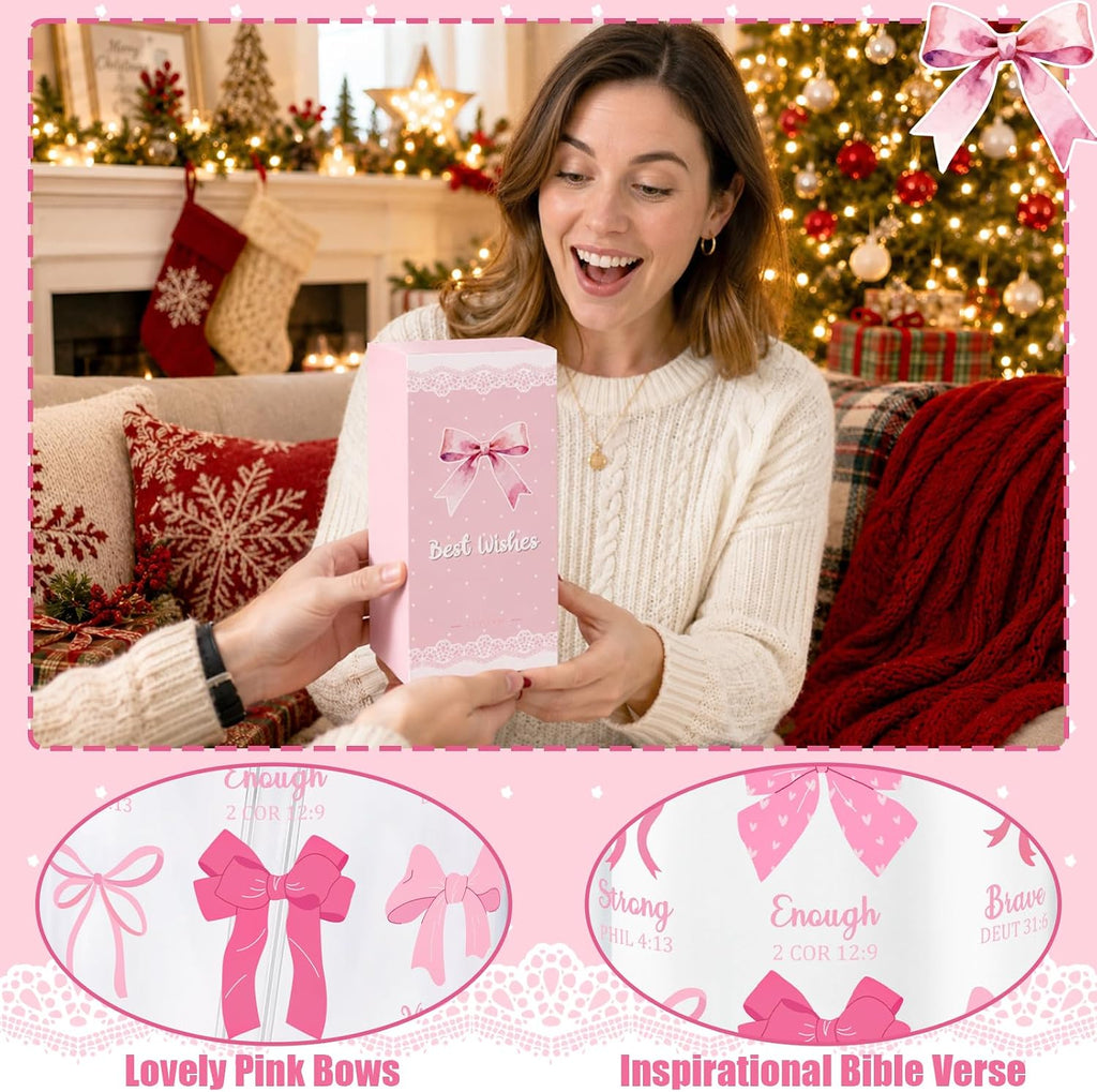 Christian Gifts For Women Girls Pink Bow Glass Cup with Lid and Straw