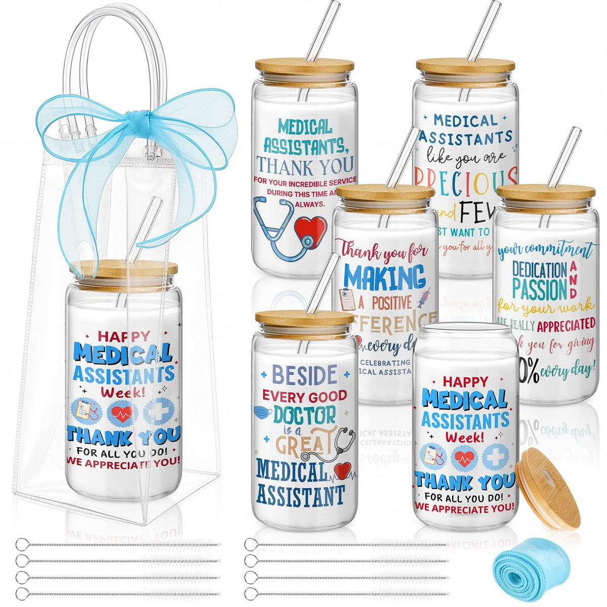 Mumufy 6 Sets Wildflower Cute Glass Cups with Lids and Straws Bulk, 16 Oz