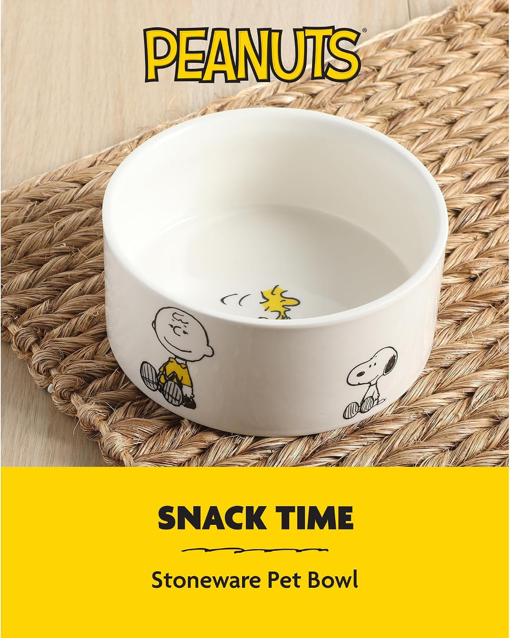 Peanuts Snoopy & Charlie Brown 6" Stoneware Dog Food Bowl – for Small to Medium Dogs – Cute Cartoon Pet Dish, Durable & Easy to Clean – Puppy Feeding