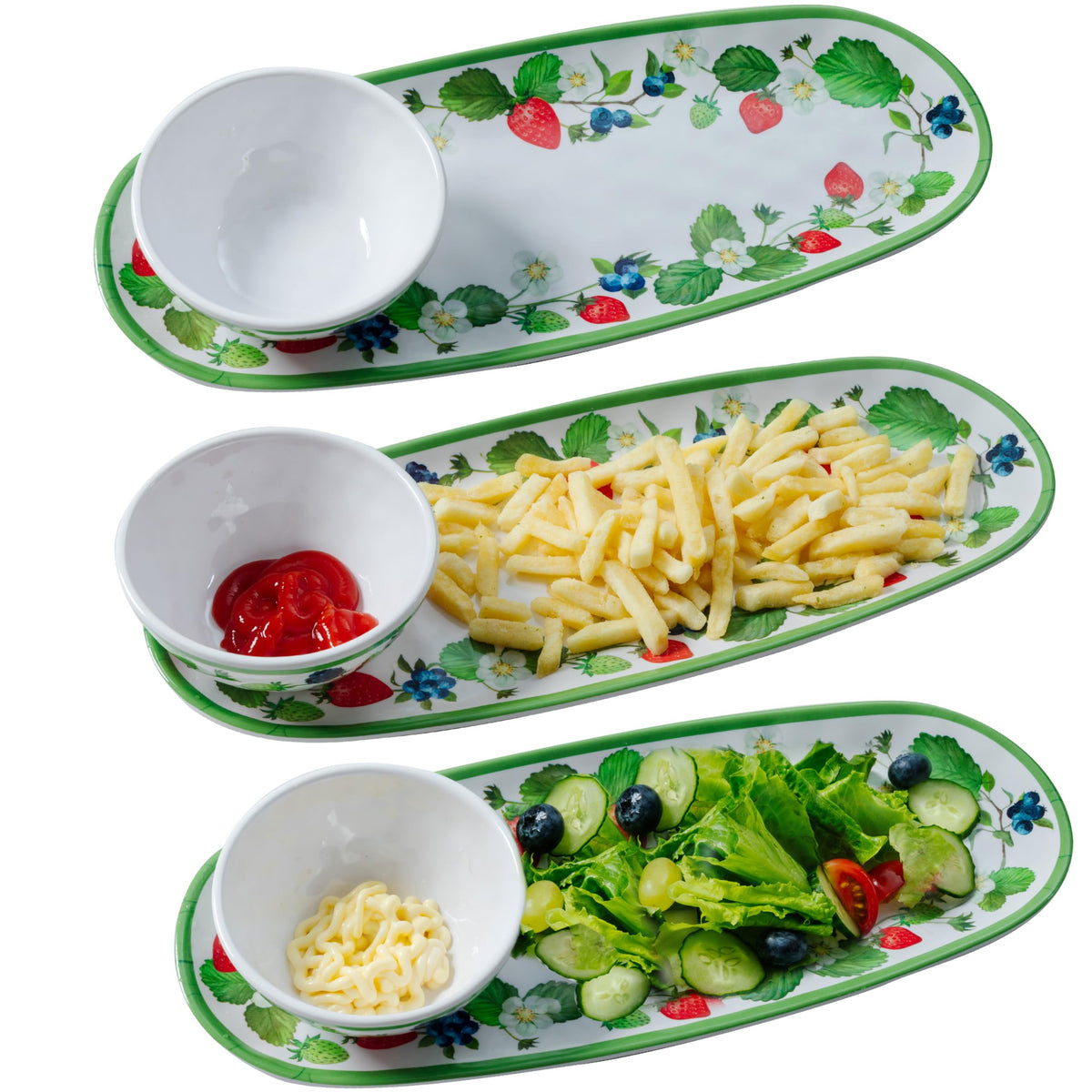 LEHAHA Coastal Chip and Dip Serving platter Set, Set of 3, Melamine Bowl and Tray Gift Set,Serving Dishes for Entertaining, Small Serving Bowls for Side Dishes, Salsa, Appetizers, Condiments.
