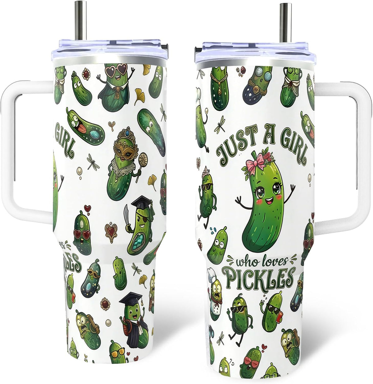 Pickle Gifts, 40 Oz Insulated Stainless Steel Tumbler with Handle & Straw