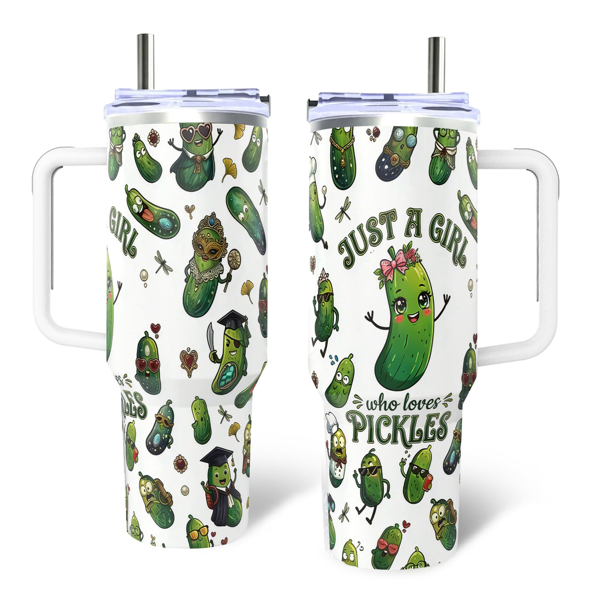 Pickle Gifts, 40 Oz Insulated Stainless Steel Tumbler with Handle & Straw