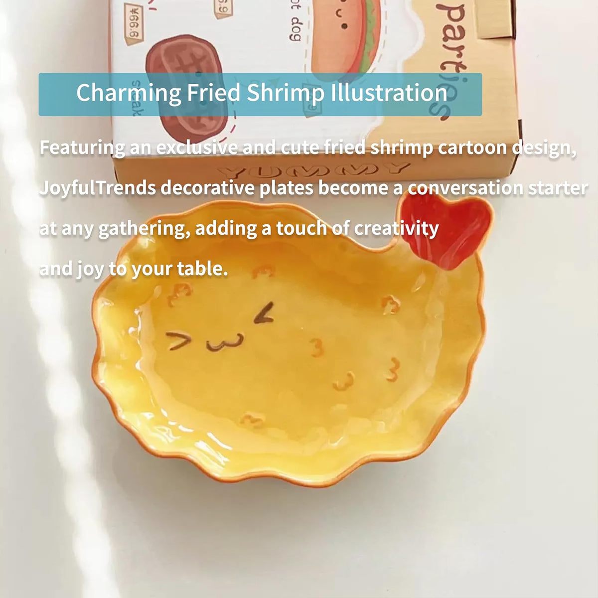 Cute Ceramic Serving Tray and Appetizer Plates with Shrimp Cartoon Design - Decorative Dish for Home, Snack and Fruit Display, 9 inch (Shrimp Tray)