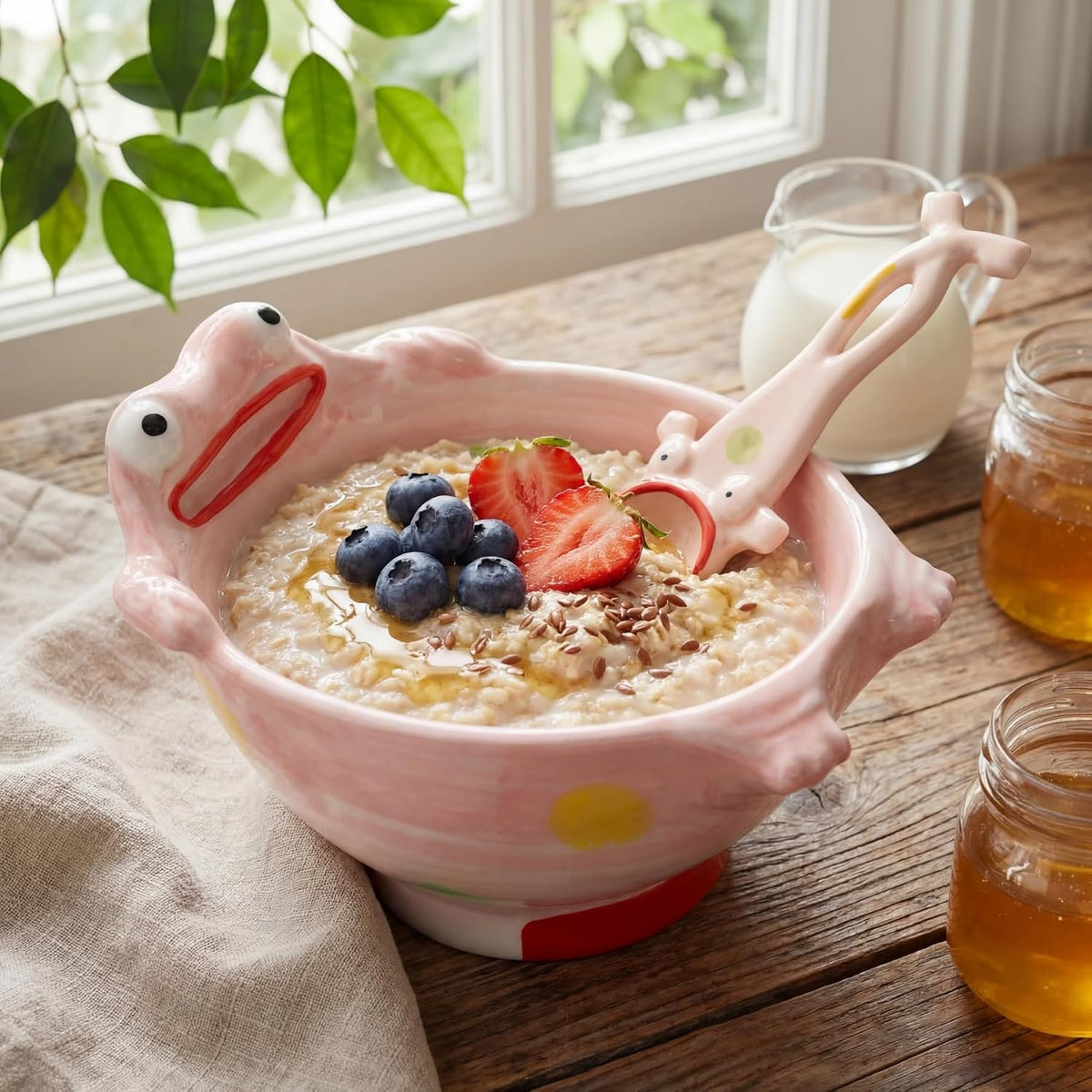 Funny Frog Bowl With Frog Spoon Set Ugly-cute Cereal Bowl (PNK)