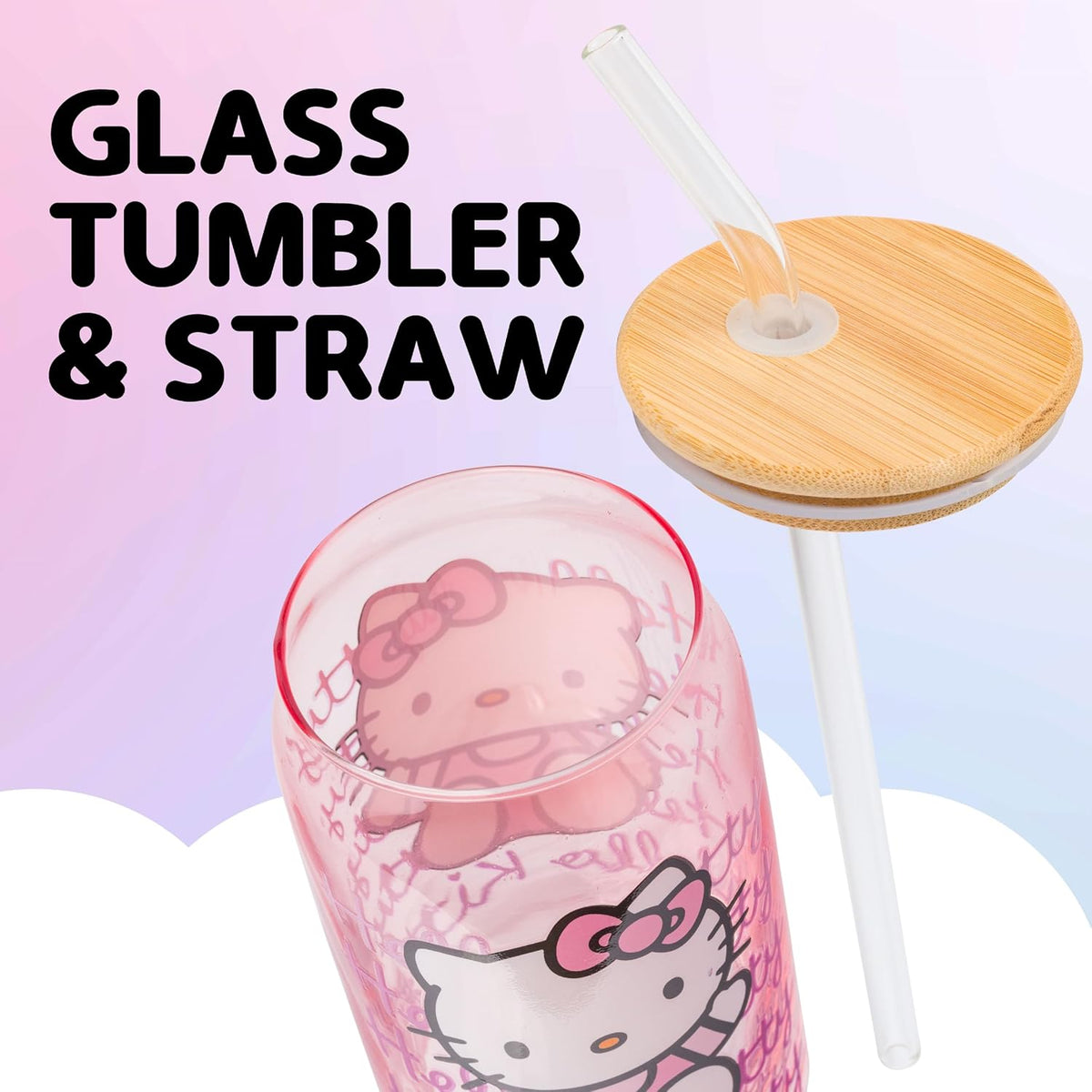 Silver Buffalo Sanrio Hello Kitty Waving Design Print, Glass Tumbler, 16oz