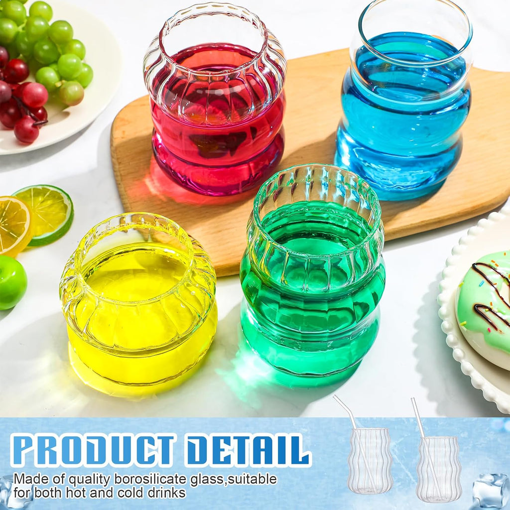Ziliny 4 Pcs Creative Glassware Set Wave Shape Drinking Glasses