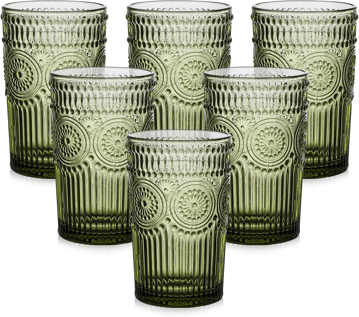 ZMOWIPDL Drinking Glasses Set of 6,13oz Flower Design Green Glass Cups