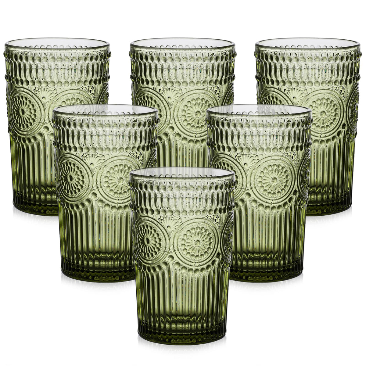 ZMOWIPDL Drinking Glasses Set of 6,13oz Flower Design Green Glass Cups