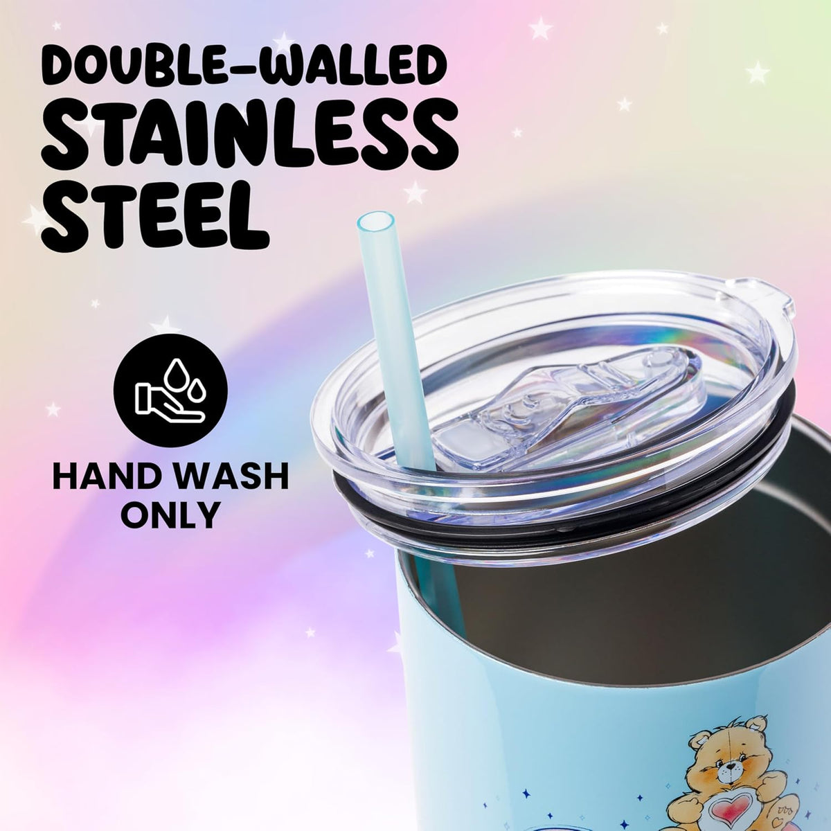 Silver Buffalo Care Bears Watercolor, Stainless Steel Tumbler, 40oz