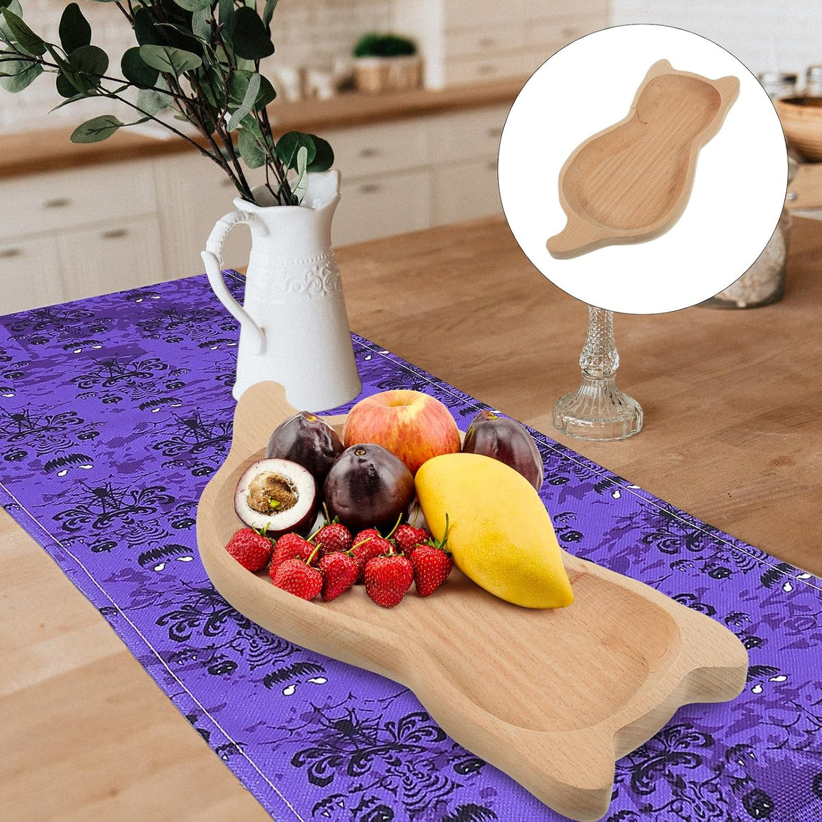 Luxshiny Wooden Cat Plate Cartoon Dessert Dish 9.44 X 4.72 X 0.98 in Natural Wood Serving Tray for Snacks Fruit Cake Photo Prop Kitchen Supplies for Home Parties