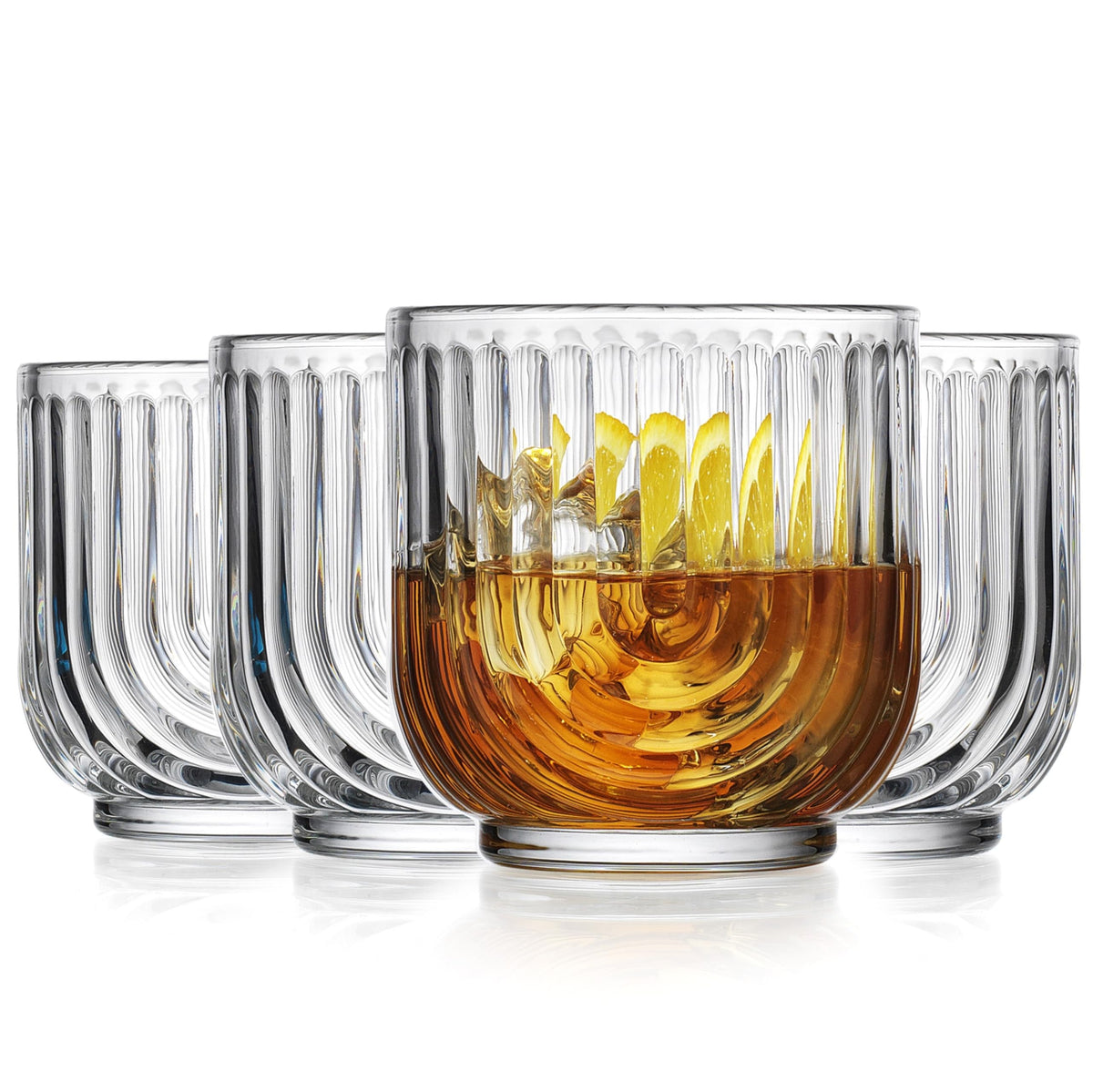 Glaver's Vintage Glassware Art Deco Glasses Ribbed Drinking Glasses U-Shape Arch Design Colored Cocktail Kitchen Tumblers Everyday Dinner Decorative Party Hand-Wash Only (Pink S/4 17oz)