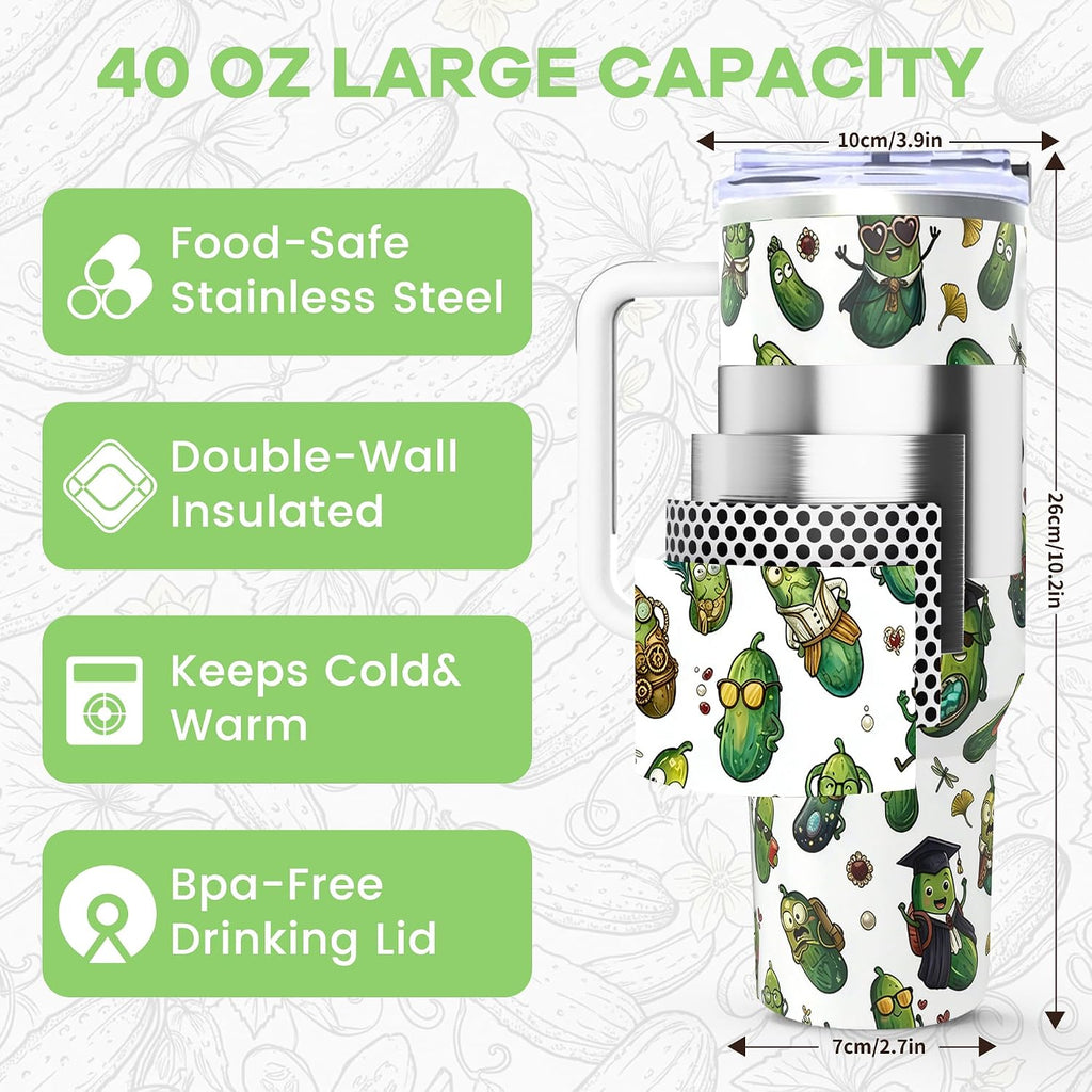 Pickle Gifts, 40 Oz Insulated Stainless Steel Tumbler with Handle & Straw