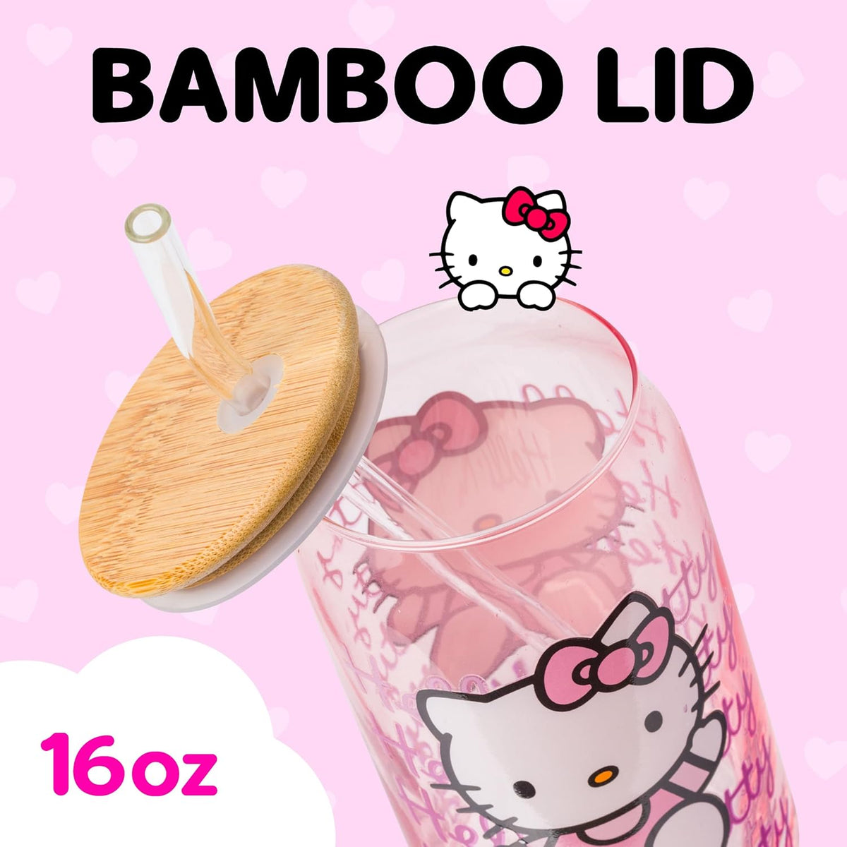 Silver Buffalo Sanrio Hello Kitty Waving Design Print, Glass Tumbler, 16oz