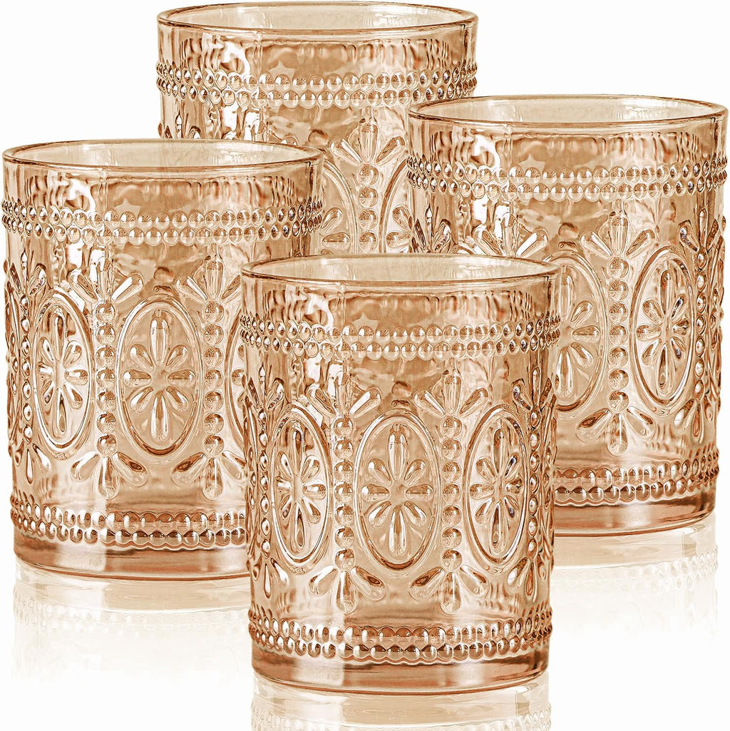 abrwyy Pink Drinking Glasses, 12oz Pink Glassware, Vintage Glassware