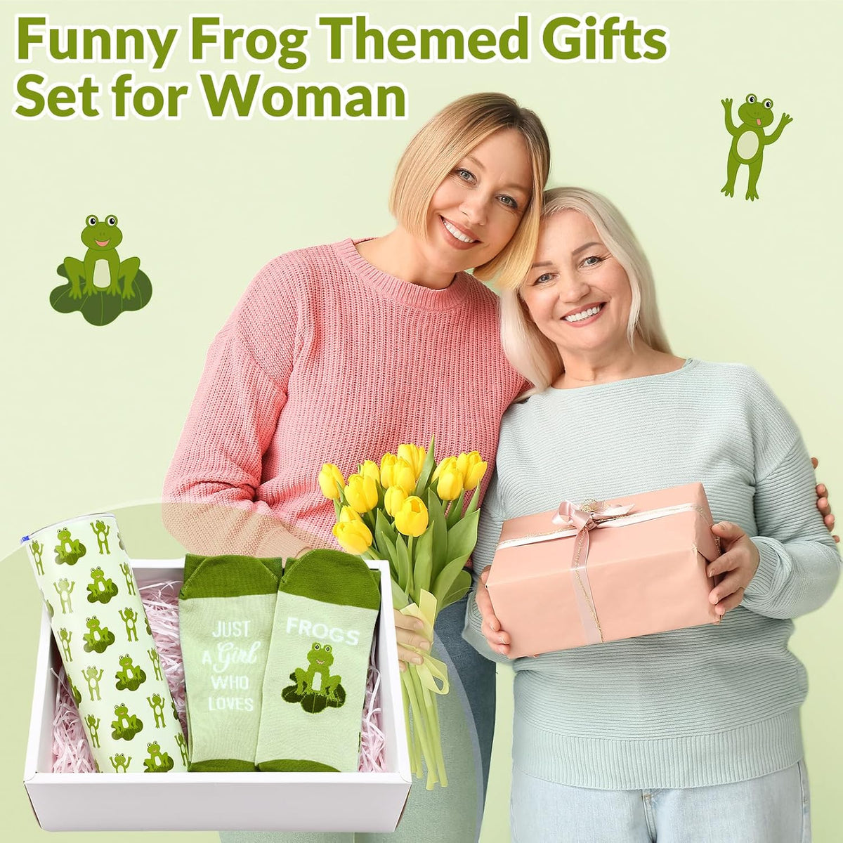 Funnymoom 2 Pack Frog Themed Gift for Women Tumbler Socks Set