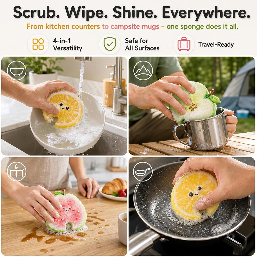 Cute Fruit Shaped Dish Sponge Dishwashing Scrubber Kitchen Cleaning Brush