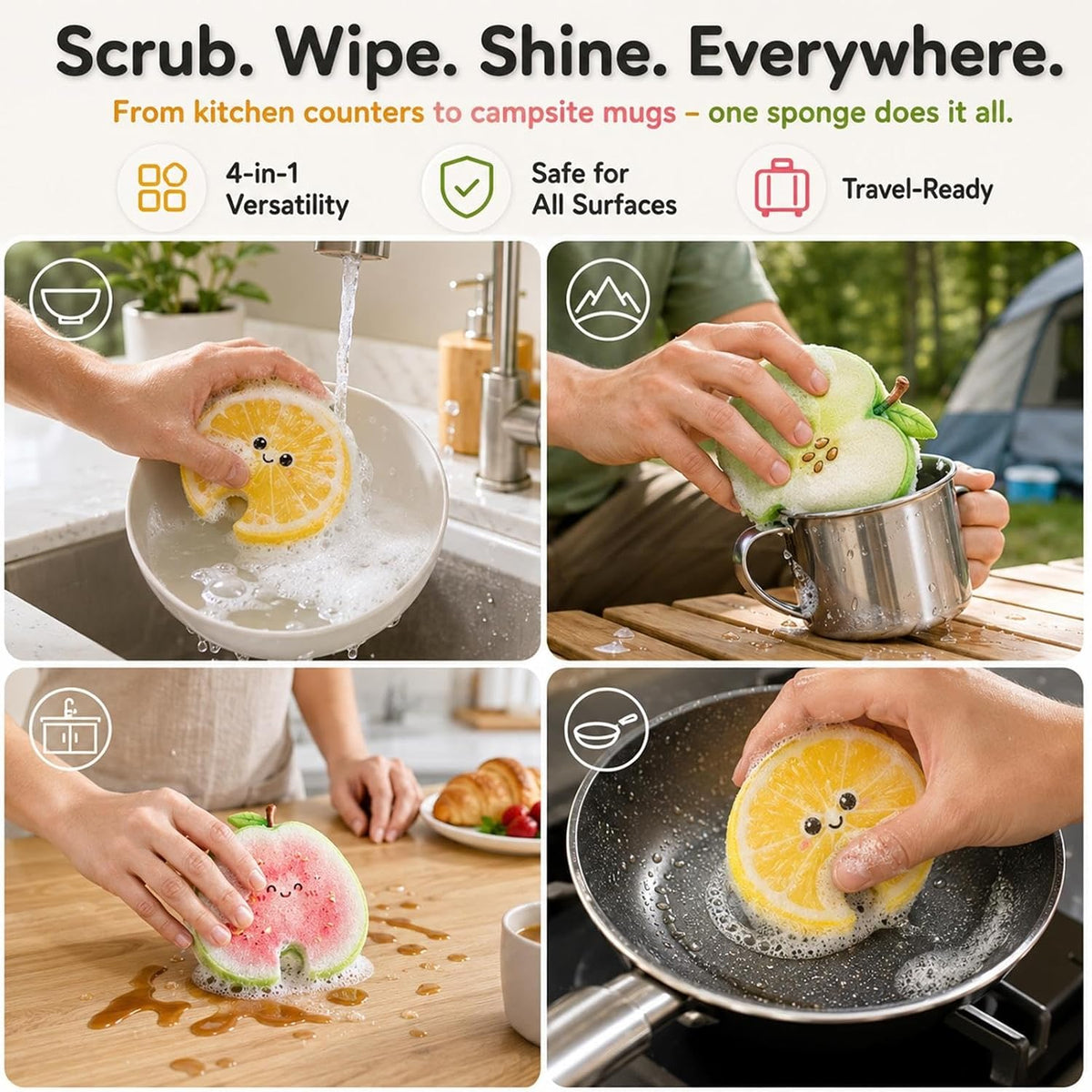 Cute Fruit Shaped Dish Sponge Dishwashing Scrubber Kitchen Cleaning Brush